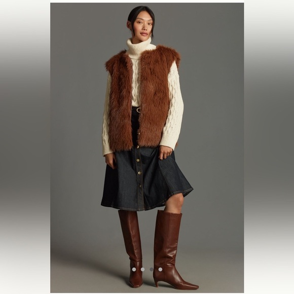 NWT new OS one size fits all Anthropologie faux fur midi vest brown S M L XL - Picture 7 of 17